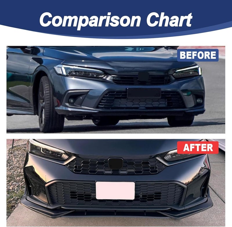 Gear Up Front Bumper Lip for Honda Civic 11th Gen 2022-2024 PP Front Lip Splitter Spoiler(Matte Black) - Image 4